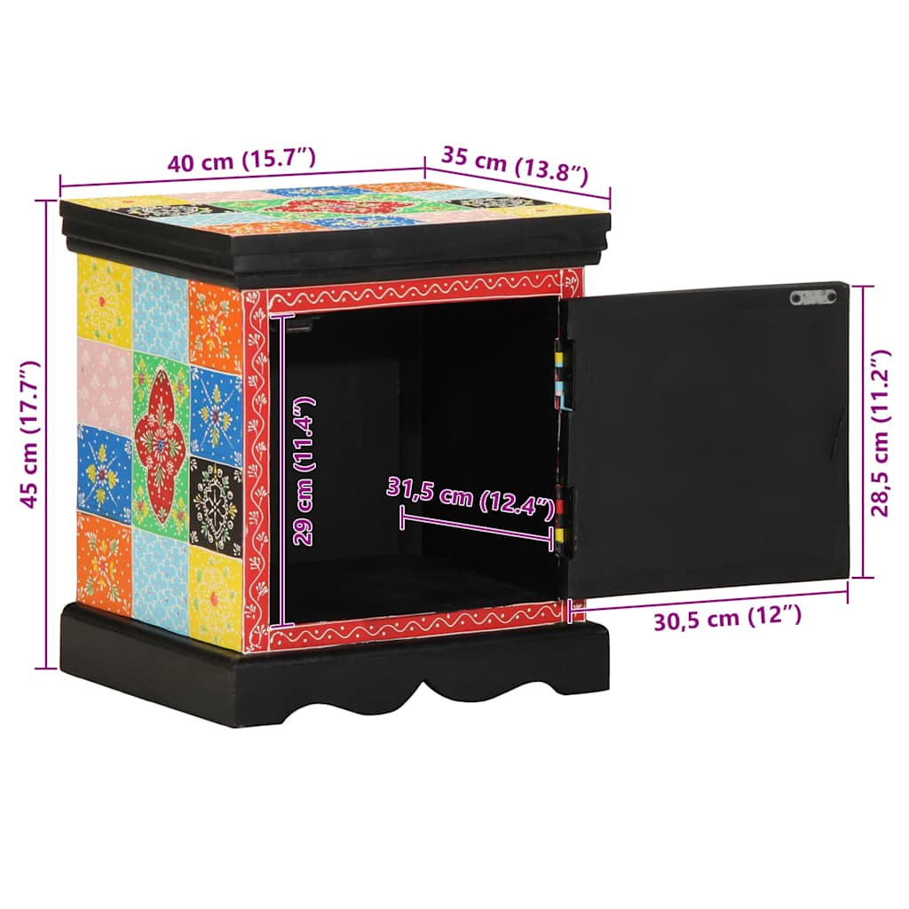 Comodino Multicolore 40x35x45 cm in Legno Massello Mango - homemem39