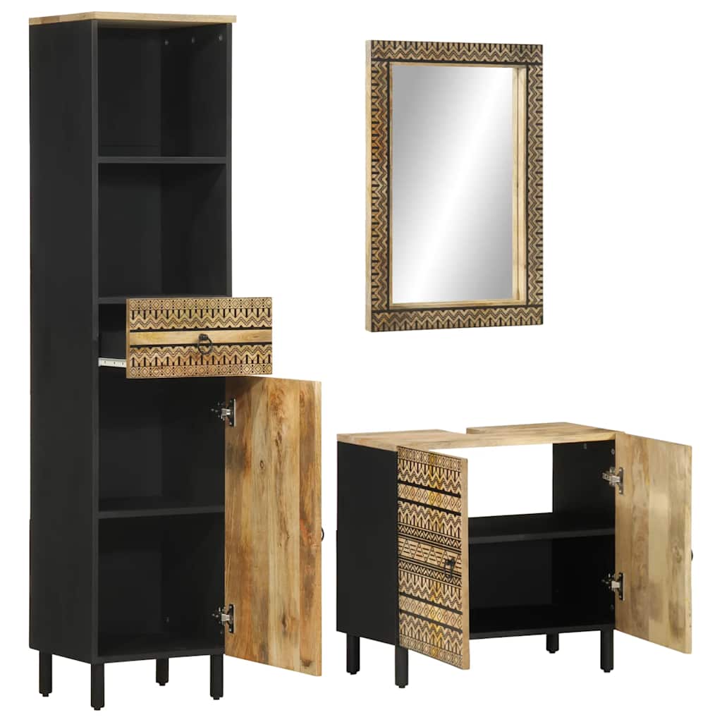 Set Mobili da Bagno 3pz in Legno Massello di Mango