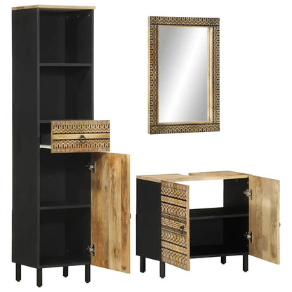 Set Mobili da Bagno 3pz in Legno Massello di Mango