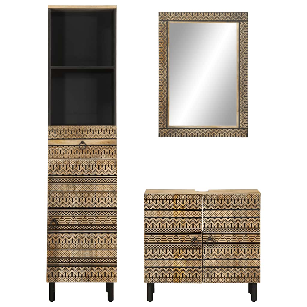 Set Mobili da Bagno 3pz in Legno Massello di Mango