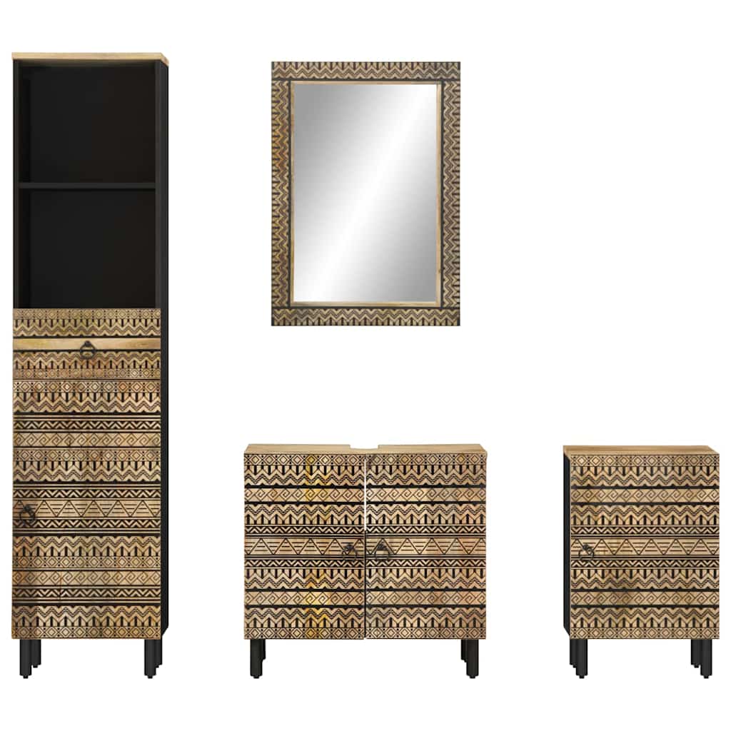 Set Mobili da Bagno 4 pz in Legno Massello di Mango