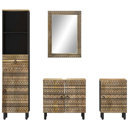 Set Mobili da Bagno 4 pz in Legno Massello di Mango