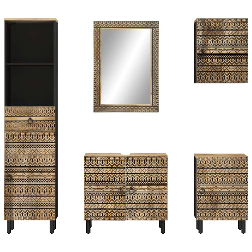 Set Mobili da Bagno 5 pz in Legno Massello di Mango