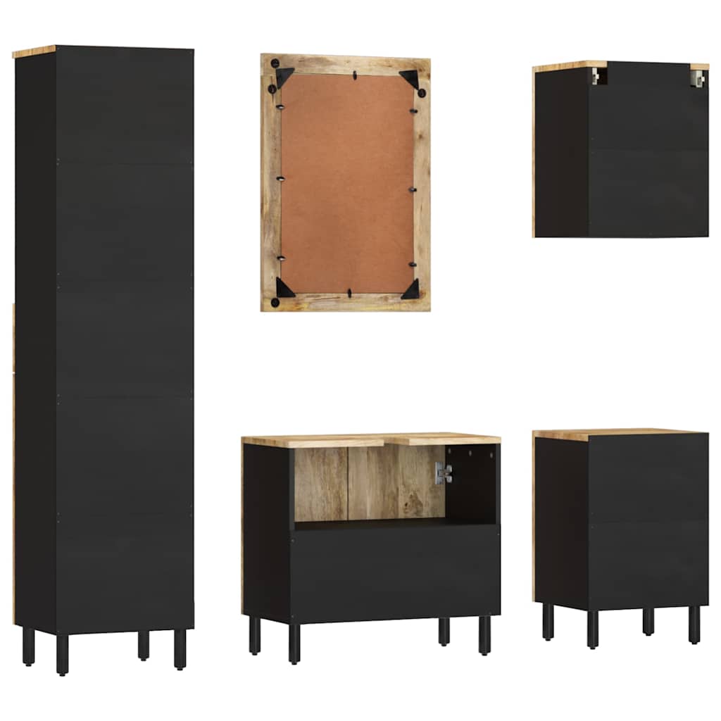 Set Mobili da Bagno 5 pz in Legno Massello di Mango