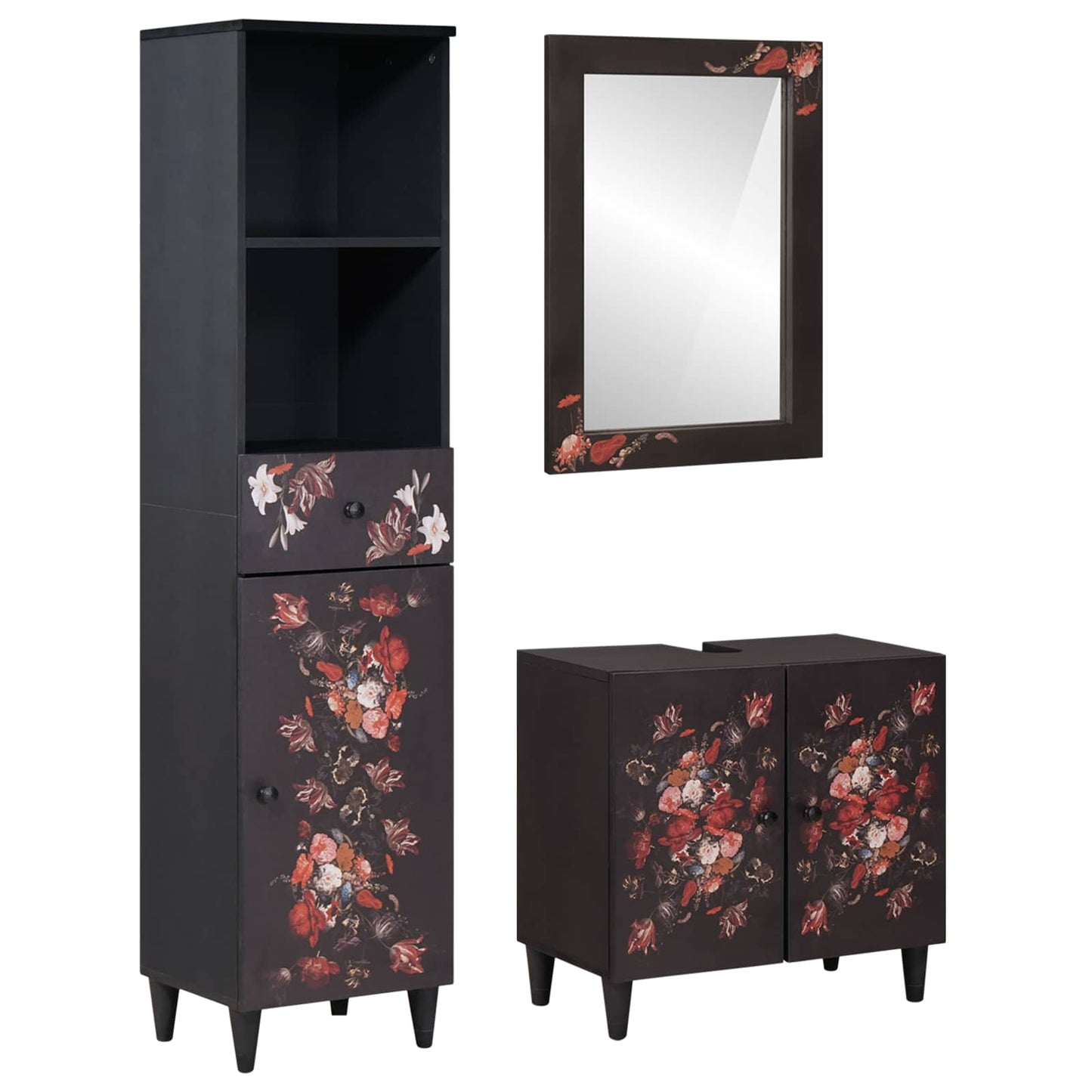 Set di Armadi da Bagno con porta 3 pcs Legno di mango massello