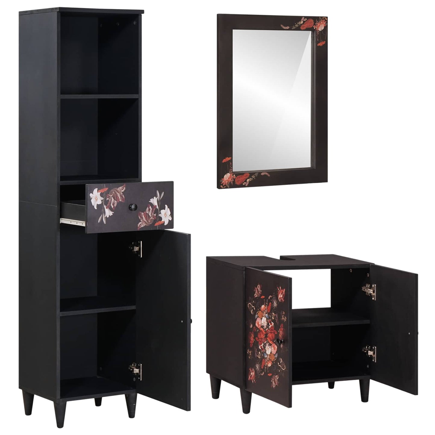 Set di Armadi da Bagno con porta 3 pcs Legno di mango massello