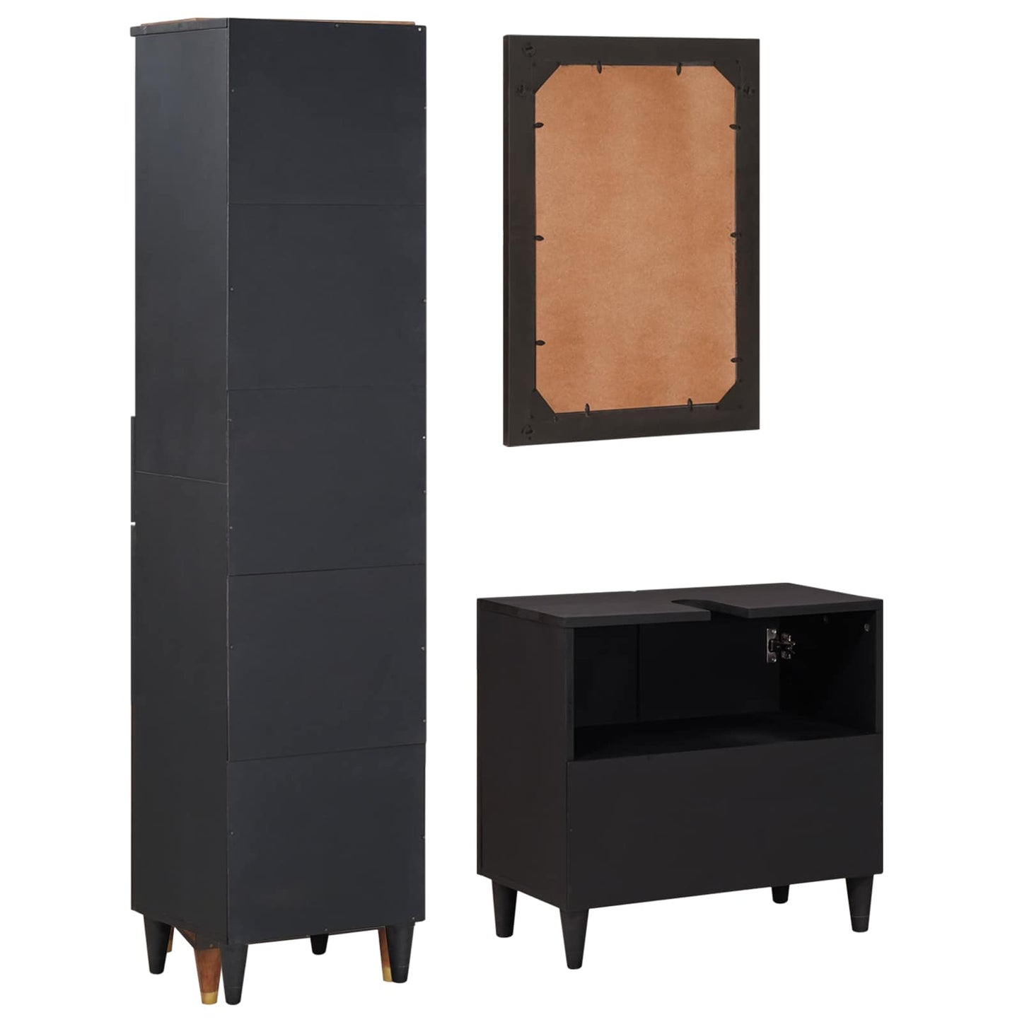 Set di Armadi da Bagno con porta 3 pcs Legno di mango massello