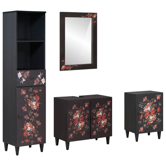 Set di Armadi da Bagno con porta 4 pcs Legno di mango massello | homemem39