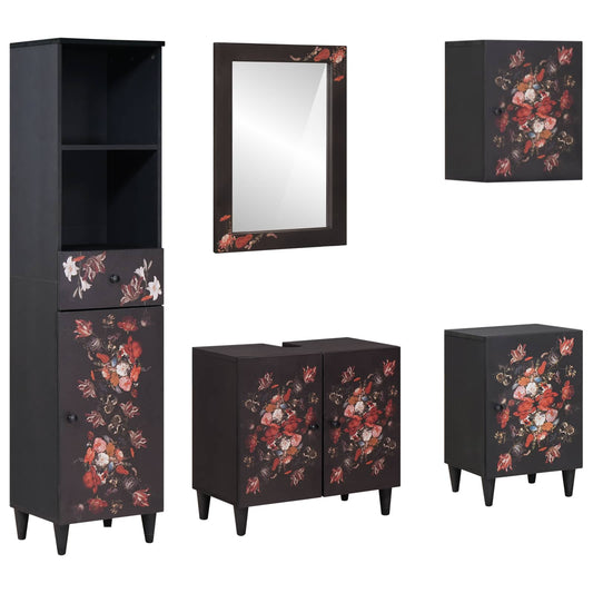 Set di Armadi da Bagno con porta 5 pcs Legno di mango massello | homemem39