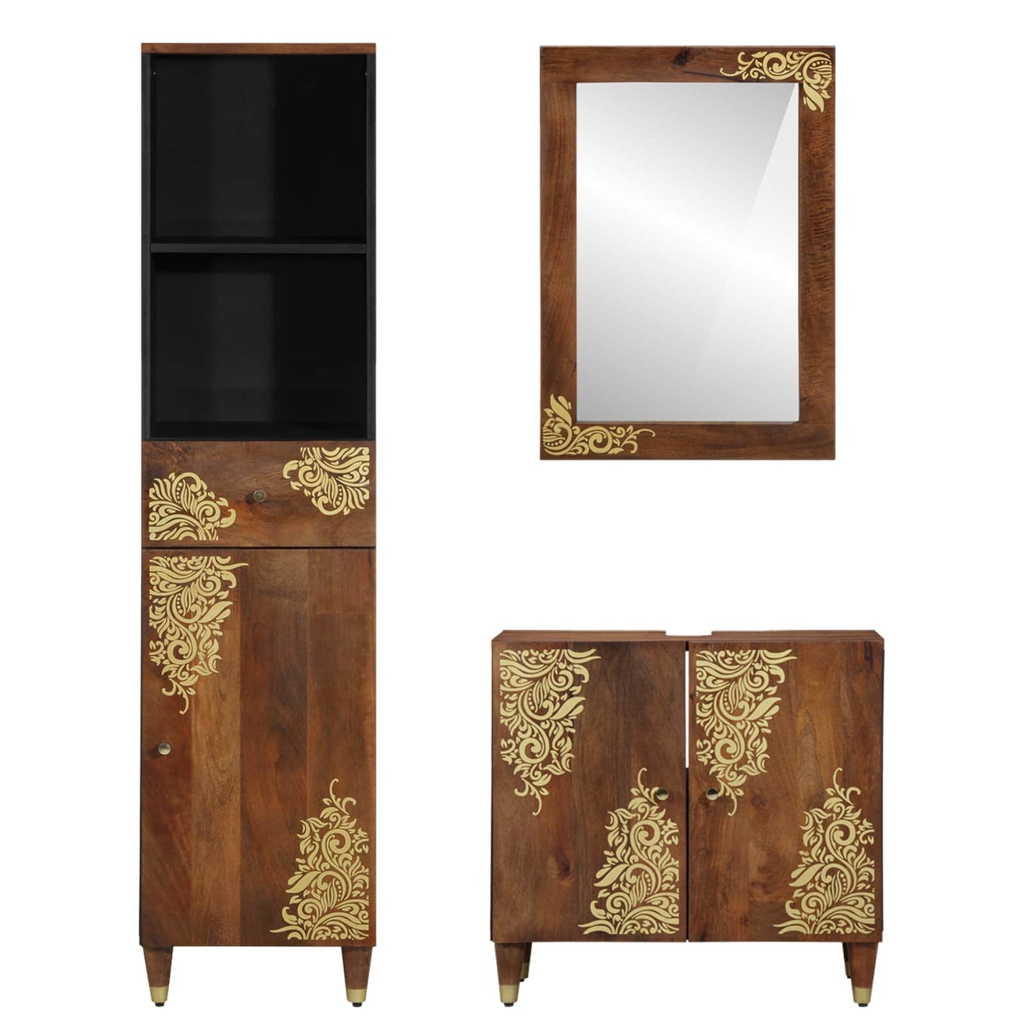 Set di Armadi da Bagno con cassetto 3 pcs Marrone miele | homemem39