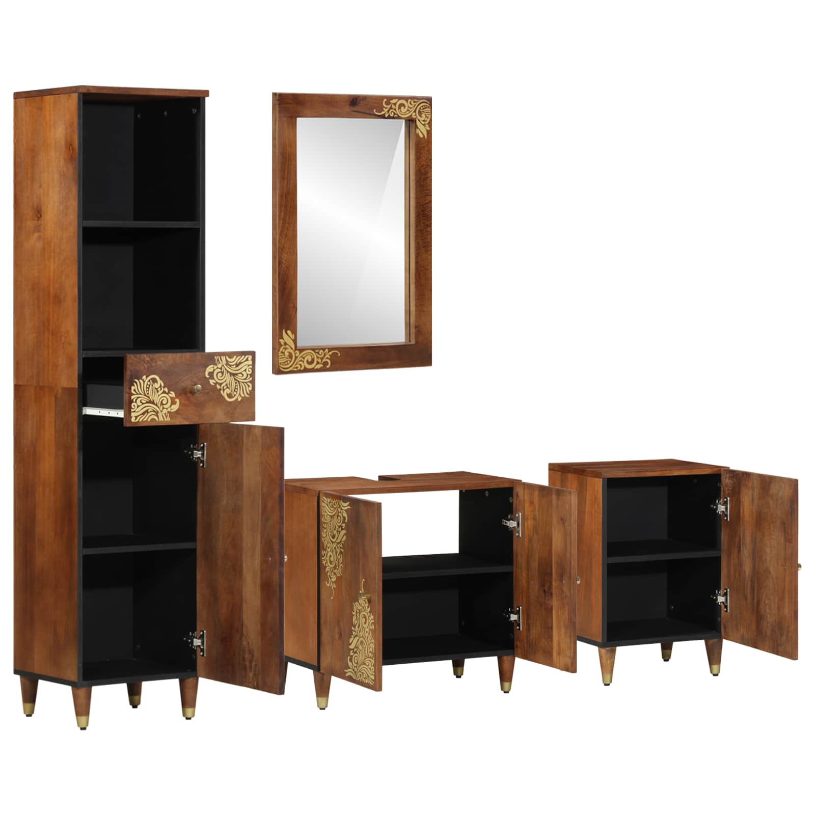 Set di Armadi da Bagno con cassetto 4 pcs Marrone miele | homemem39
