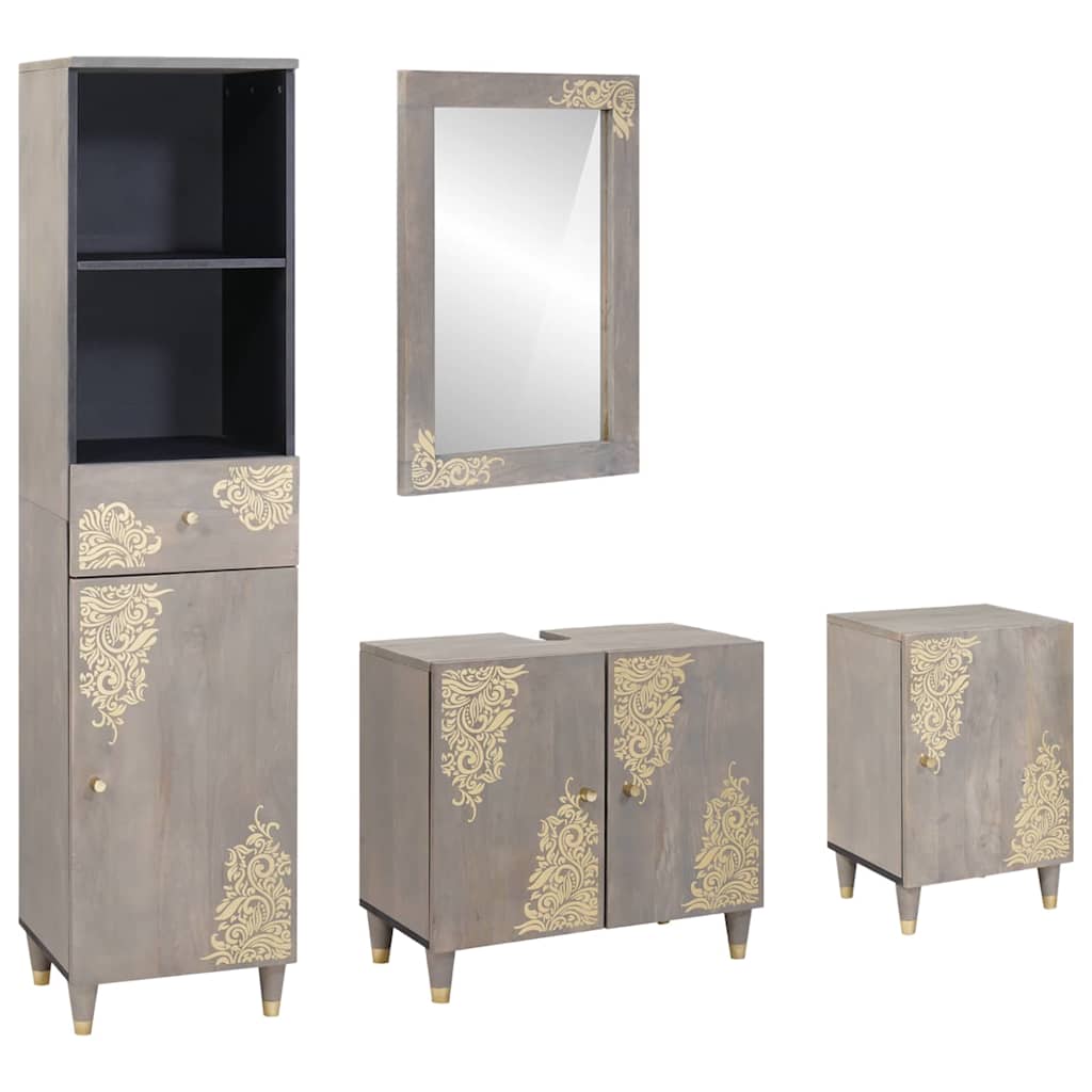 Set di Armadi da Bagno 4 pcs Grigio Legno di mango massello | homemem39