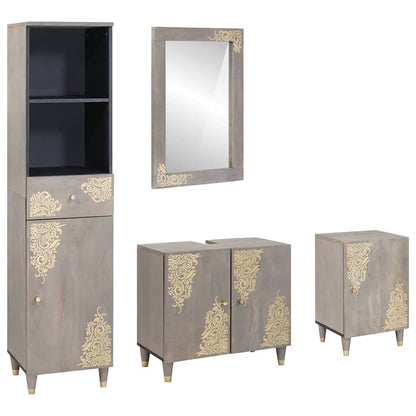 Set di Armadi da Bagno 4 pcs Grigio Legno di mango massello | homemem39