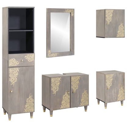 Set di Armadi da Bagno 5 pcs Grigio Legno di mango massello | homemem39