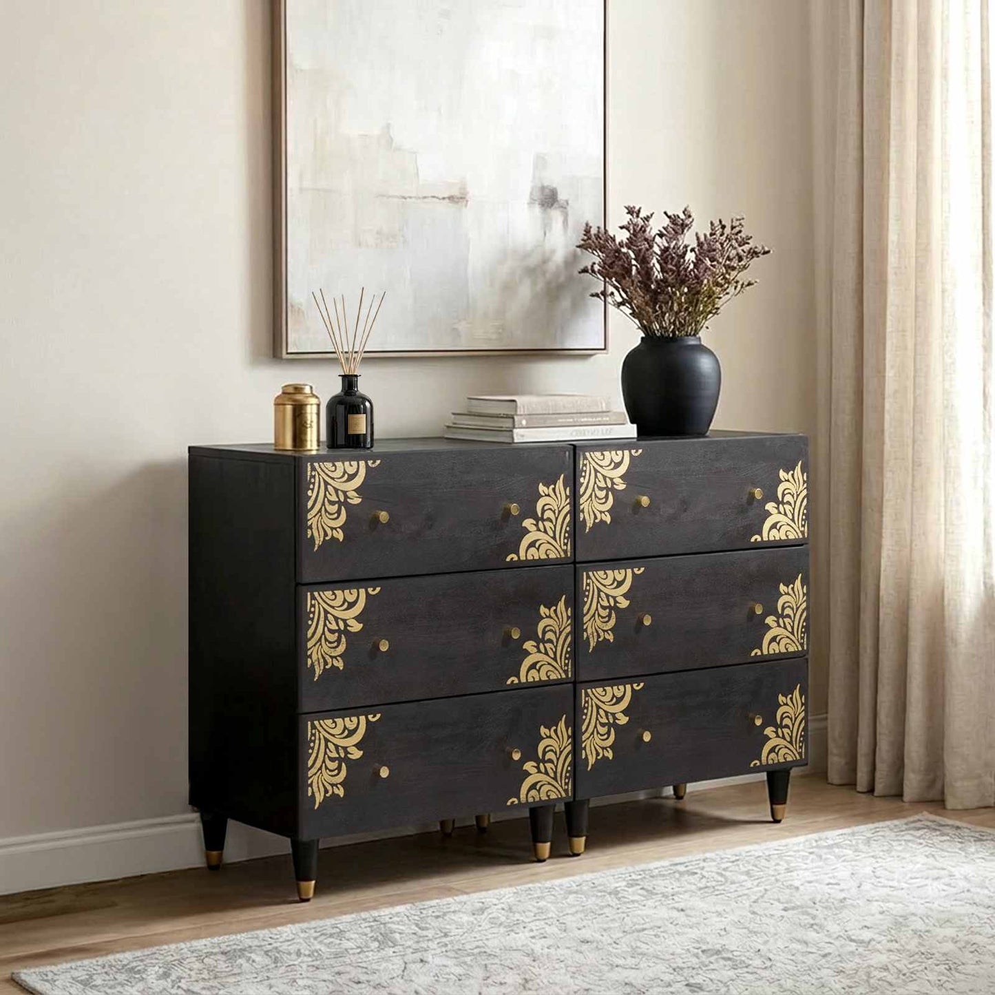 Credenza 2 pcs Nero 60 x 33 x 75 cm Legno di mango massello | homemem39