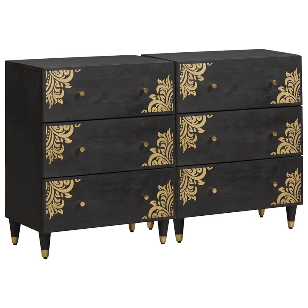 Credenza 2 pcs Nero 60 x 33 x 75 cm Legno di mango massello | homemem39