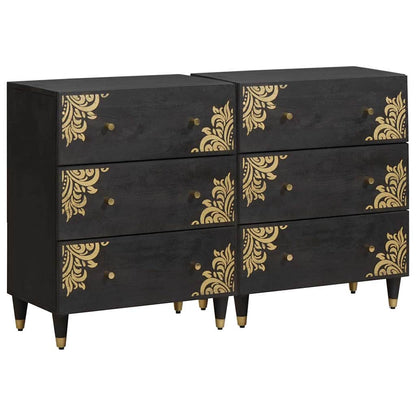 Credenza 2 pcs Nero 60 x 33 x 75 cm Legno di mango massello | homemem39