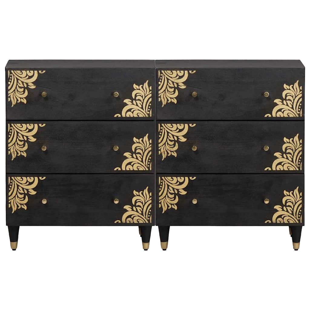Credenza 2 pcs Nero 60 x 33 x 75 cm Legno di mango massello | homemem39