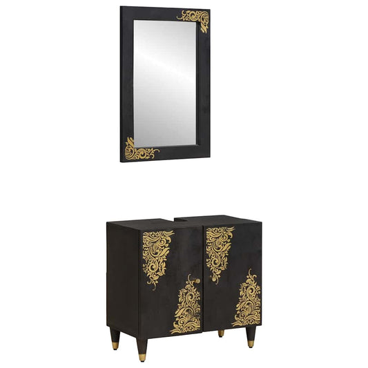 Set di Armadi da Bagno 2 pcs Nero Legno di mango massello | homemem39