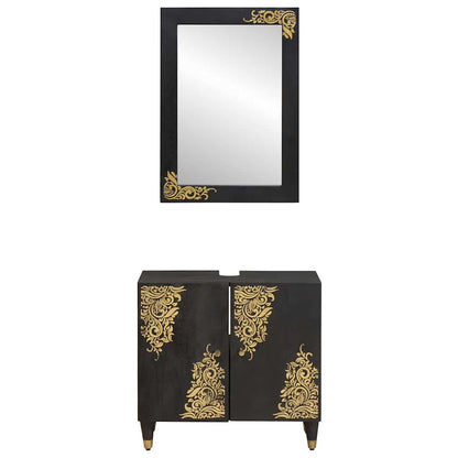 Set di Armadi da Bagno 2 pcs Nero Legno di mango massello | homemem39