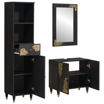 Set di Armadi da Bagno 3 pcs Nero Legno di mango massello | homemem39