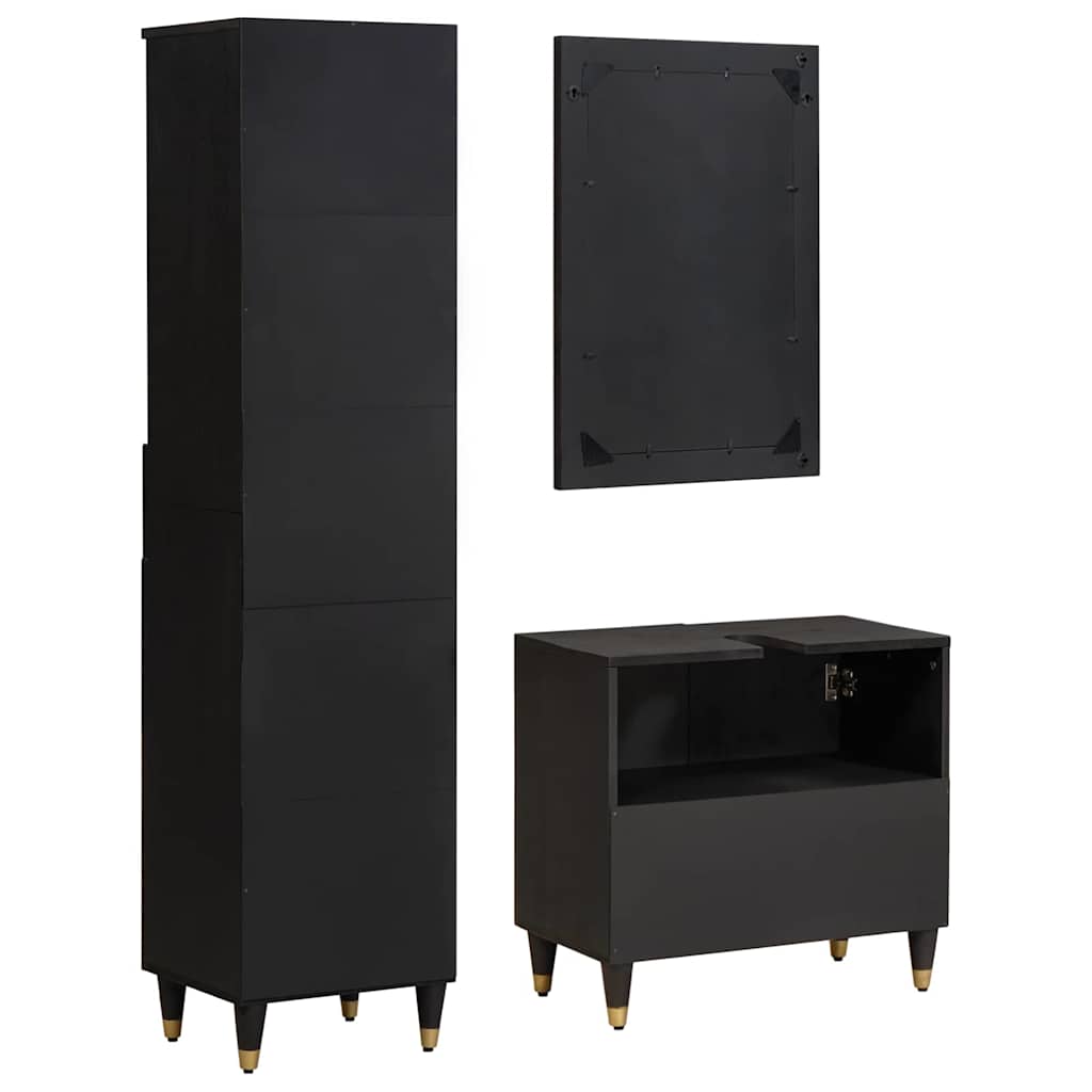Set di Armadi da Bagno 3 pcs Nero Legno di mango massello | homemem39