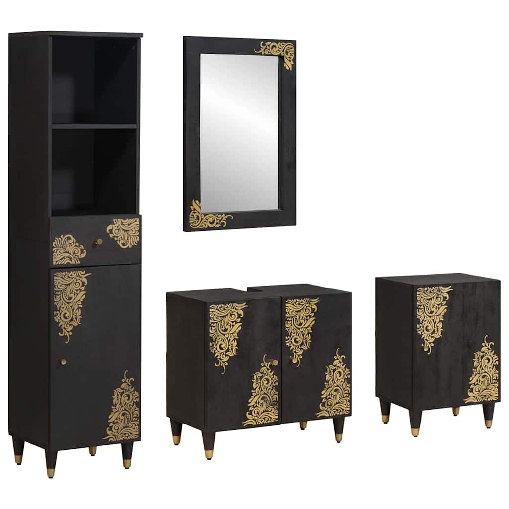 Set di Armadi da Bagno 4 pcs Nero Legno di mango massello | homemem39