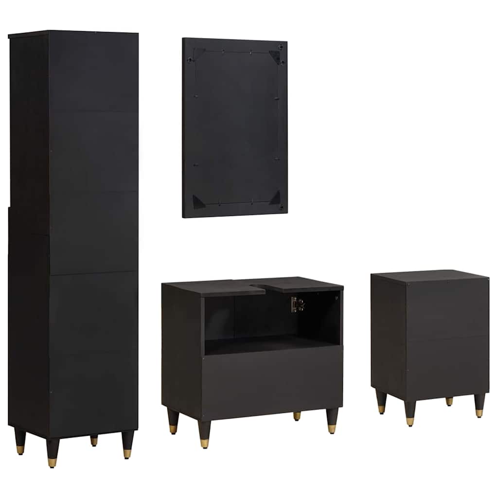 Set di Armadi da Bagno 4 pcs Nero Legno di mango massello | homemem39