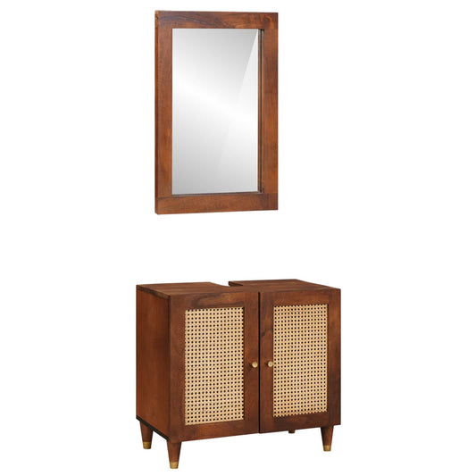 Mobile da Bagno 2 pcs Nero e Oro Legno di mango massello | homemem39