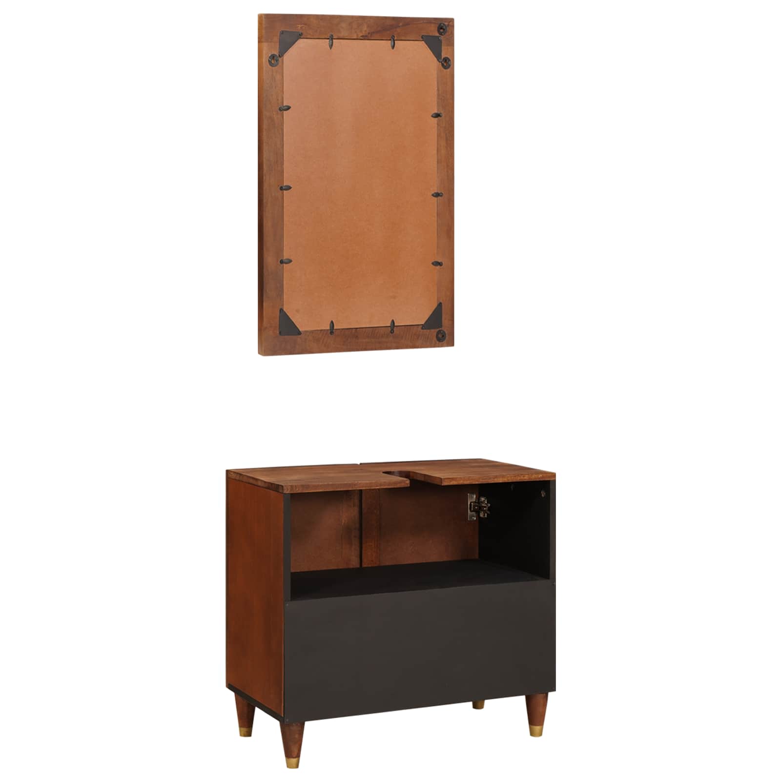 Mobile da Bagno 2 pcs Nero e Oro Legno di mango massello | homemem39