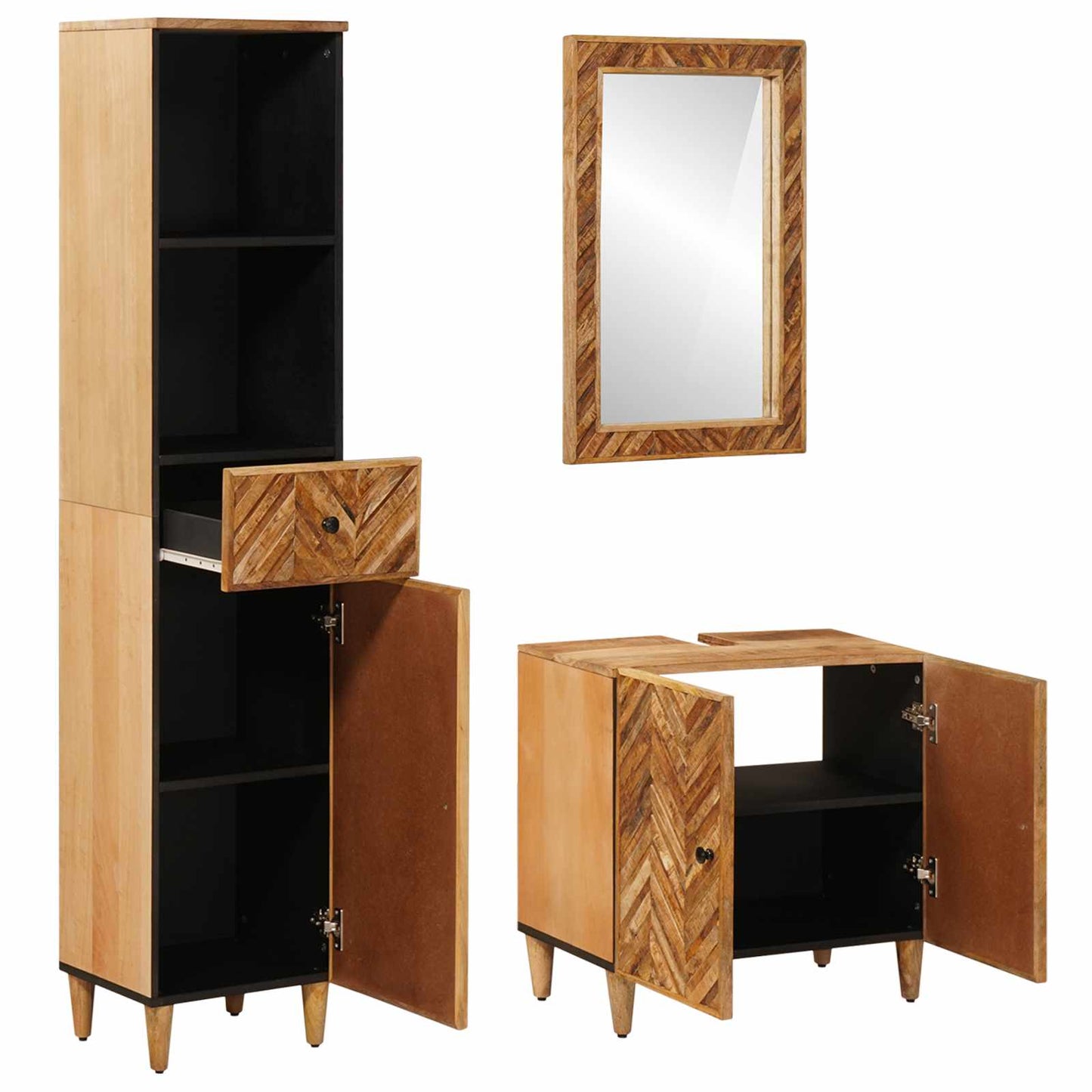 Set di Armadi da Bagno con porta 3 pcs Legno di mango massello | homemem39
