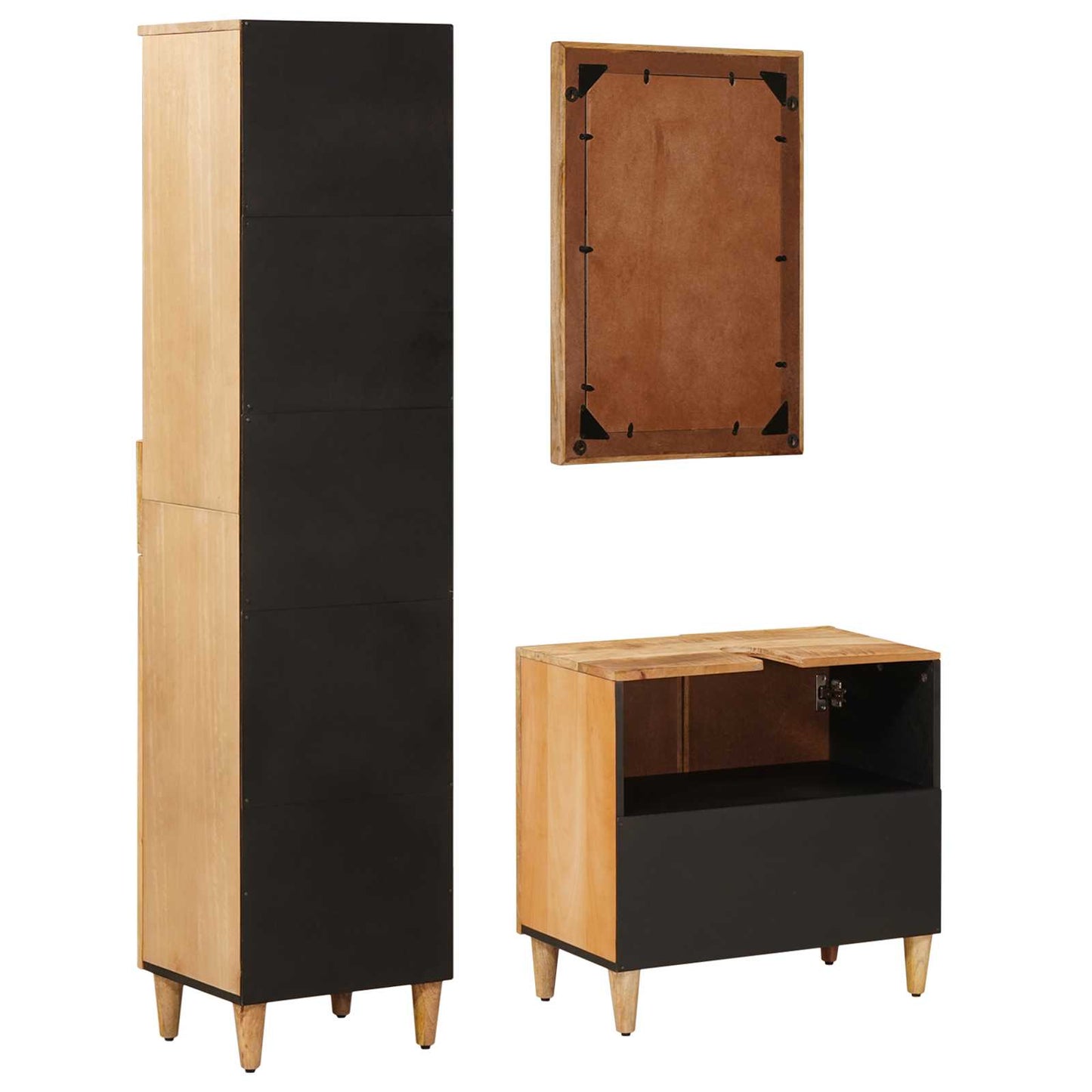 Set di Armadi da Bagno con porta 3 pcs Legno di mango massello | homemem39