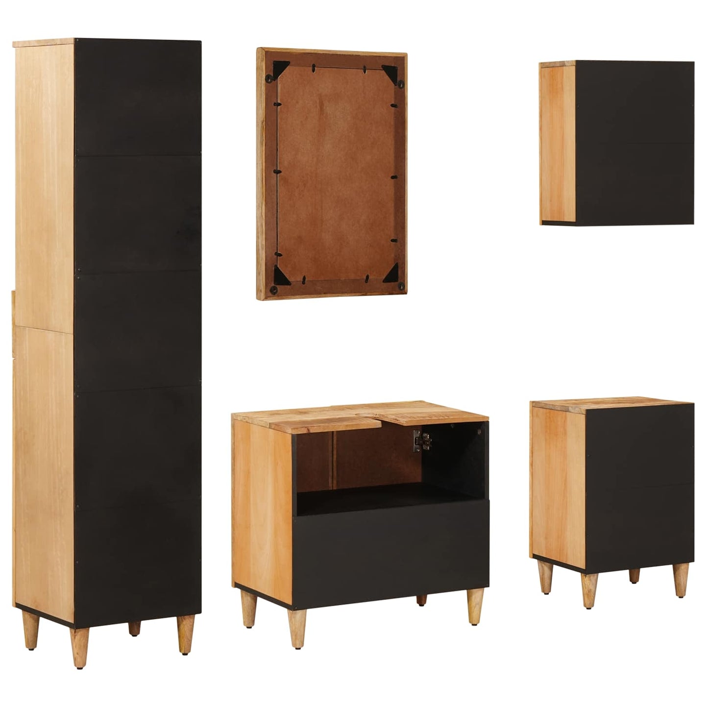 Set di Armadi da Bagno con porta 5 pcs Legno di mango massello | homemem39