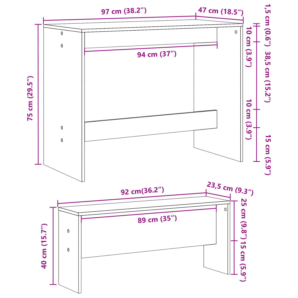 Set Tavolo da Pranzo e Panche 3 pz Rovere Sonoma in Truciolato - homemem39