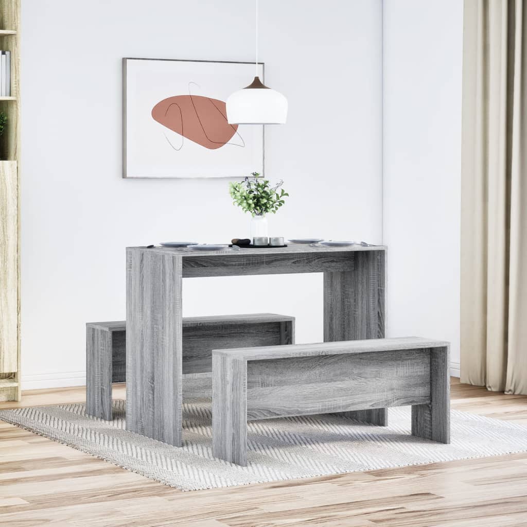 Set Tavolo da Pranzo e Panche 3 pz Grigio Sonoma in Truciolato - homemem39