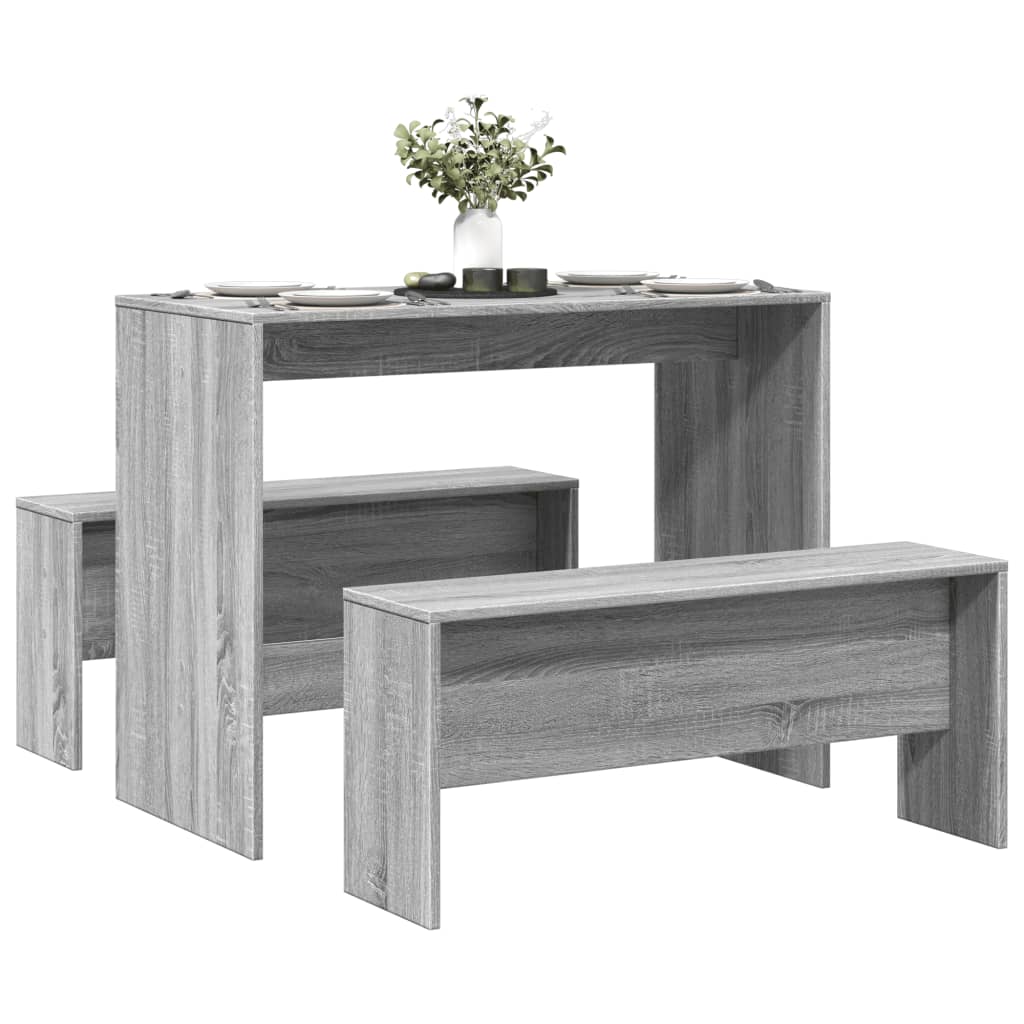 Set Tavolo da Pranzo e Panche 3 pz Grigio Sonoma in Truciolato - homemem39