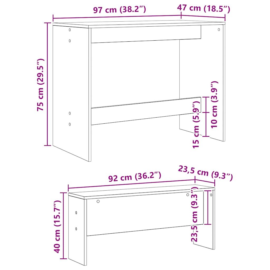 Set Tavolo da Pranzo e Panche 3pz Rovere Artigianale Truciolato