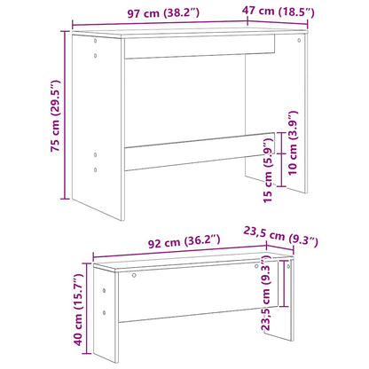 Set Tavolo da Pranzo e Panche 3pz Rovere Artigianale Truciolato