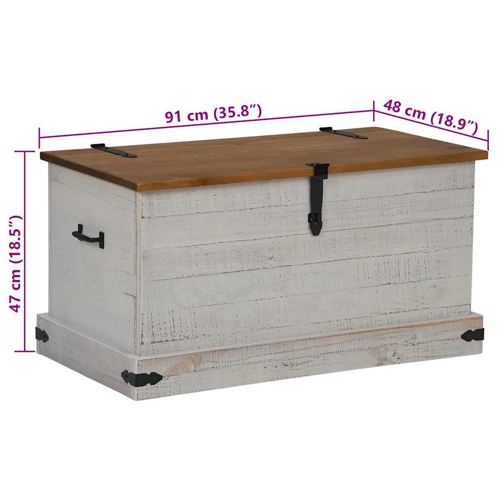 Cassapanca HALDEN Bianco 91x48x47 cm in Legno Massello di Pino