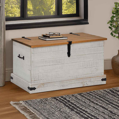 Cassapanca HALDEN Bianco 91x48x47 cm in Legno Massello di Pino