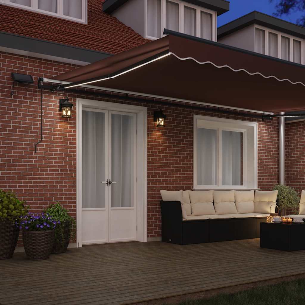 Tenda da Sole Retrattile Manuale con LED Marrone 500x300 cm | homemem39