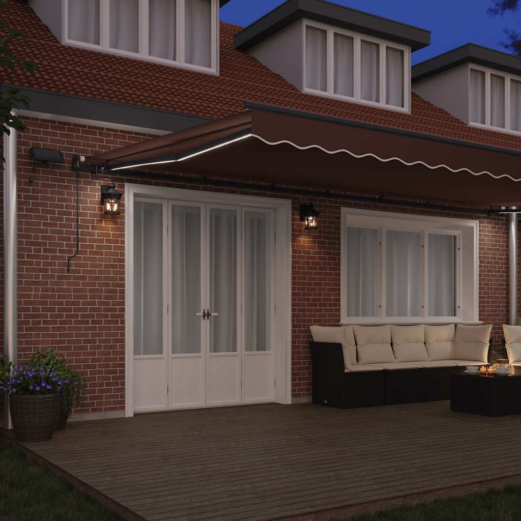 Tenda da Sole Retrattile Manuale con LED Marrone 600x300 cm | homemem39