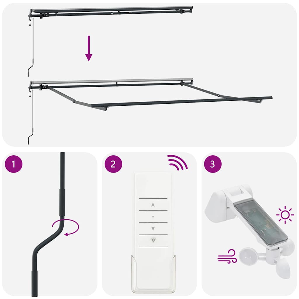 Tenda Sole Retrattile Automatica Antracite e Bianco 300x250 cm