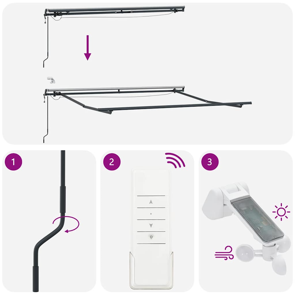 Tenda Retrattile Automatica LED Antracite e Bianco 300x250 cm | homemem39