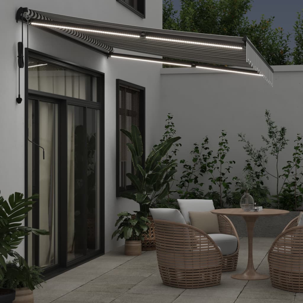 Tenda Retrattile Automatica LED Antracite e Bianco 350x250 cm | homemem39