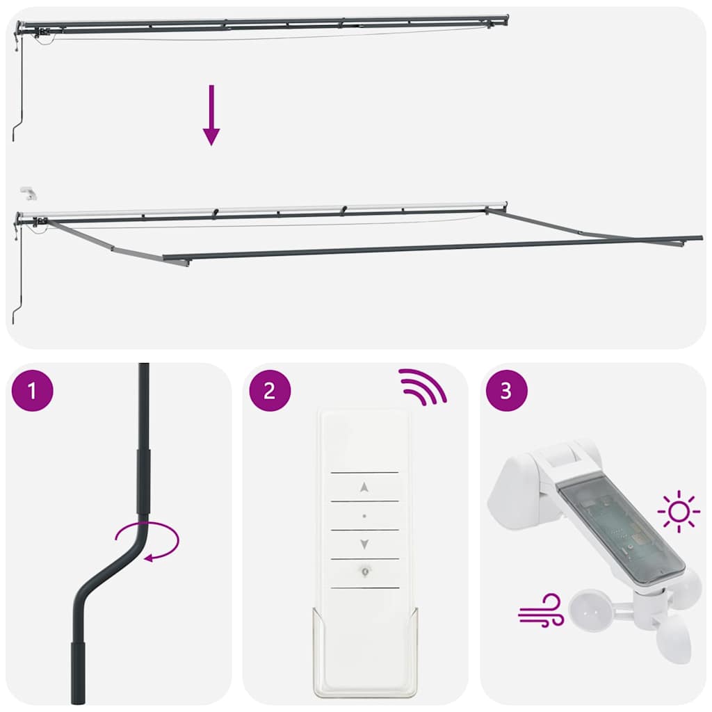 Tenda Retrattile Automatica LED Antracite e Bianco 600x300 cm | homemem39