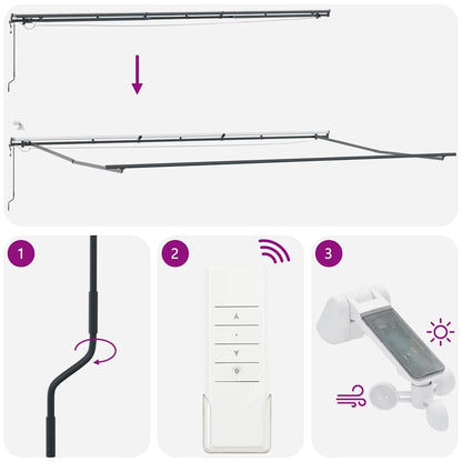 Tenda Retrattile Automatica LED Antracite e Bianco 600x300 cm | homemem39