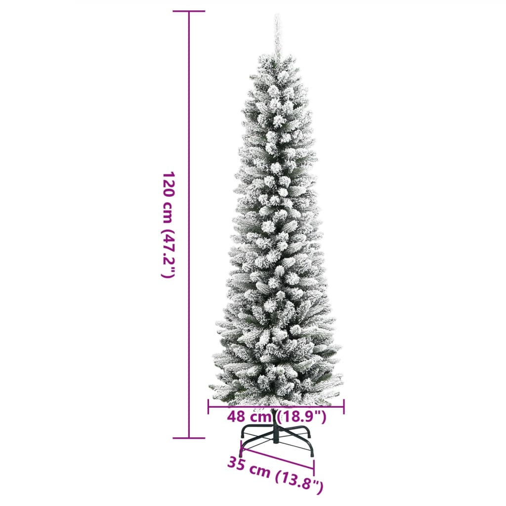 Albero Natale Artificiale Sottile Neve Floccata 120cm PVC e PE