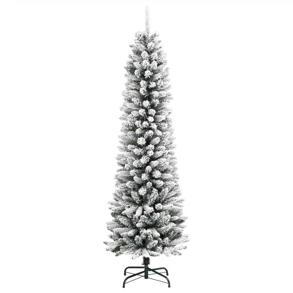 Albero Natale Artificiale Sottile Neve Floccata 150cm PVC e PE