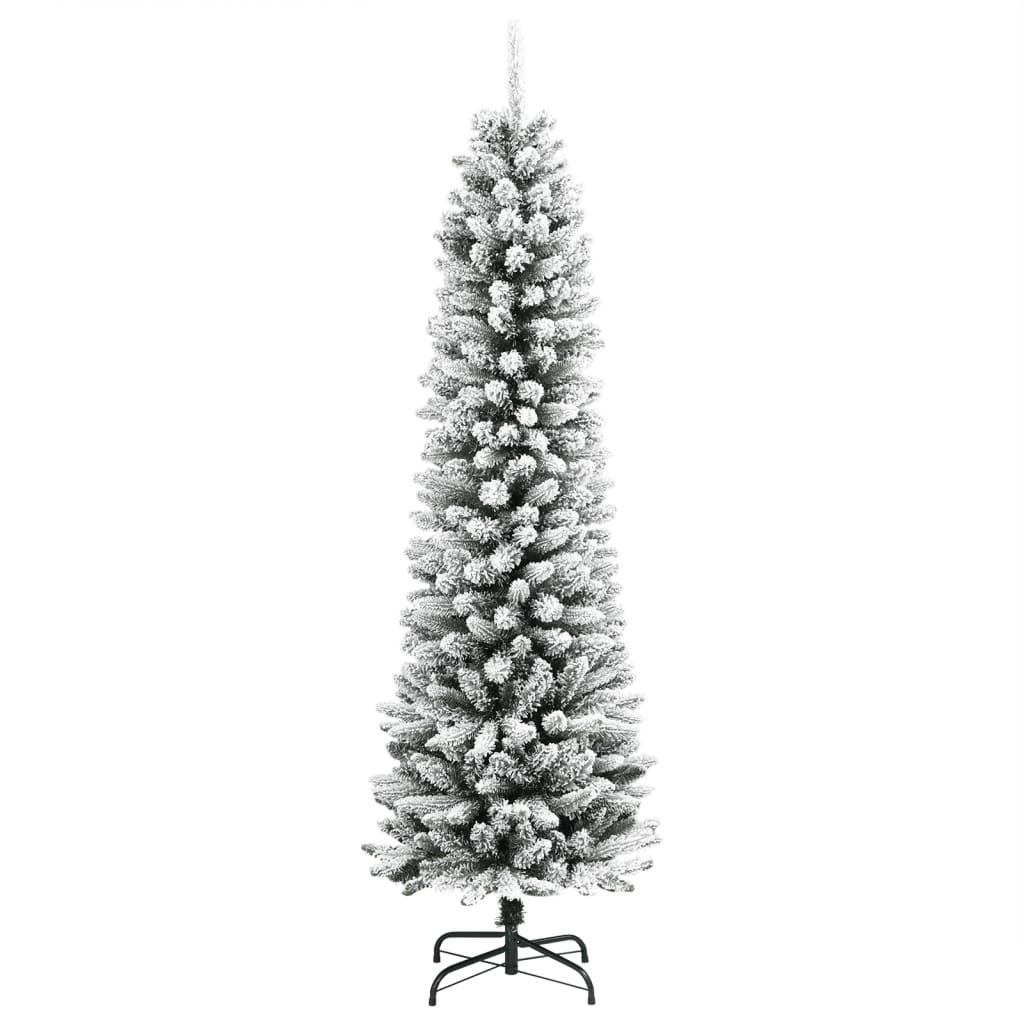 Albero Natale Artificiale Sottile Neve Floccata 240 cm PVC e PE